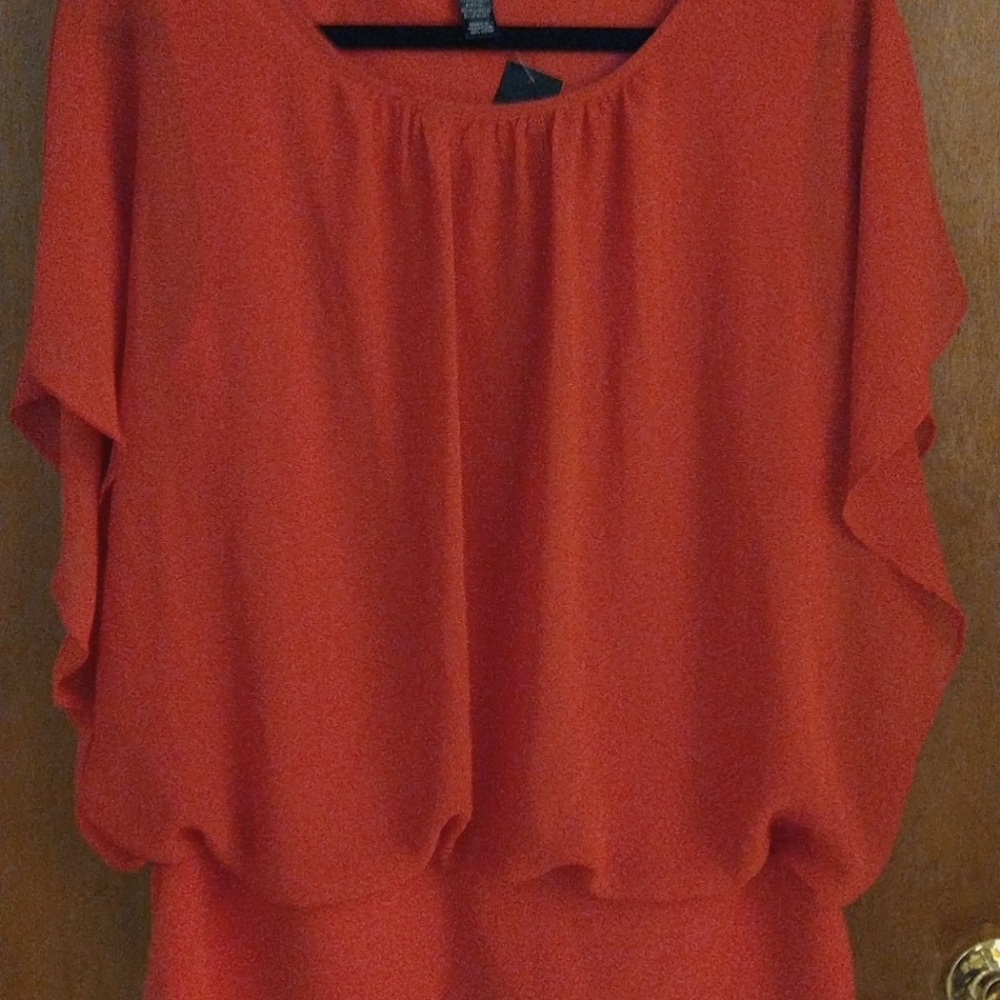 Sheer flowy short sleeve shirt.